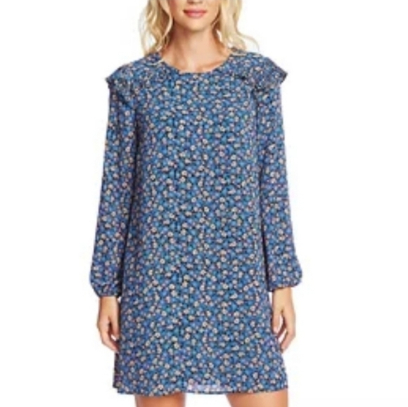 CeCe Dresses & Skirts - CeCe Bluw Floral Flowy Ruffle Shoulder Longsleeved Cluster Dress. Size XL